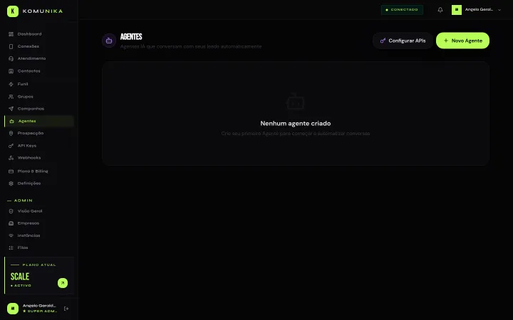 Página de Agentes IA do Komunika